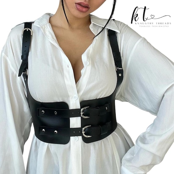 Leather Under bust Corset Waist Belt with Straps Gothic Punk Harness For Women
