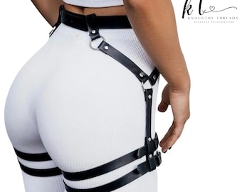 Faux Leather Leg Harness Garter Belt, Adjustable Waist