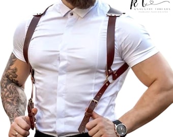 Colete de couro gótico punk masculino com alças cravejadas