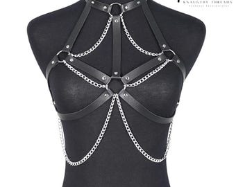 Cinto de lingerie com corrente de couro feminino