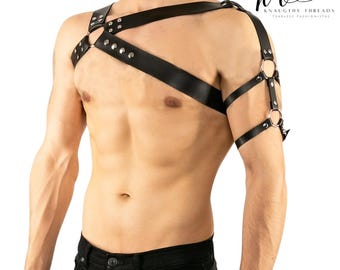Arnês de peito de couro masculino para festival rave roupa bondage lingerie BDSM equipamento