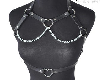 Women’s Punk Style Heart-Shaped Leather Chain Waist And Chest Harness Belt