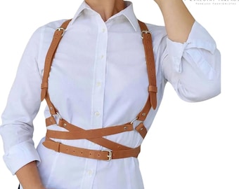 Gorset z gotyku ze skóry PU: uprząż do ciała w stylu retro z podwiązkami