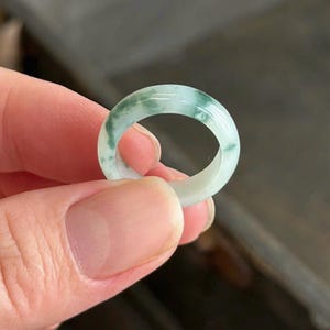 Green in Snow Jade Ring Band – White Grade A Jadeite, Authentic Feicui Stone Jewelry, Boho Style