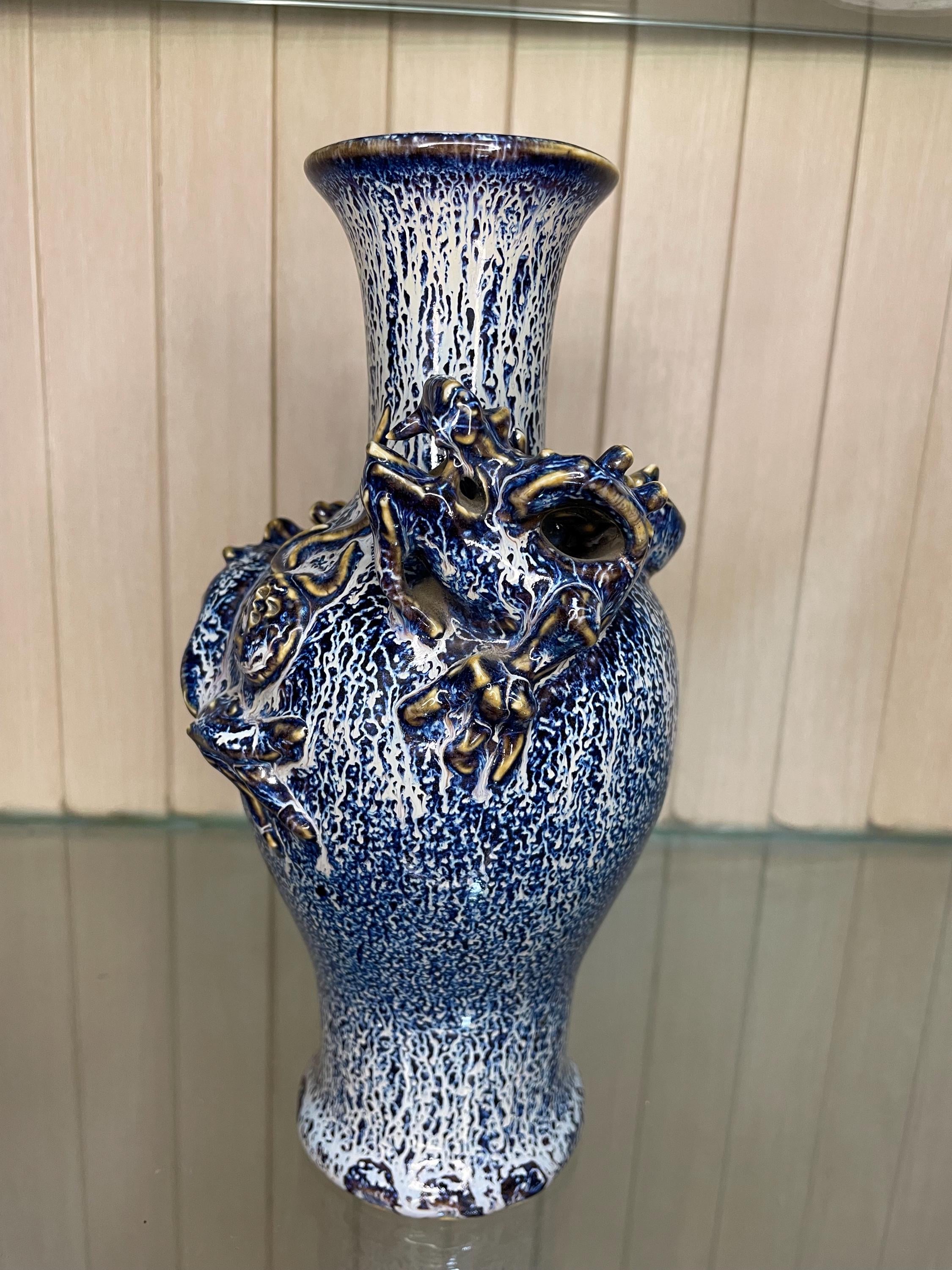 ドラゴン装飾 陶器花瓶 ノリタケ オールドノリタケ ドラゴン盛り上げ 花瓶