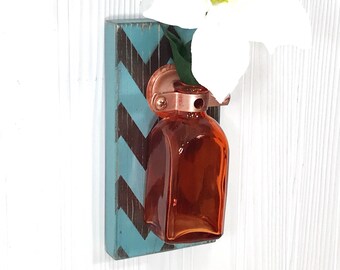 Chevron Teal Wall Sconce, Farmhouse style Wall Decor, Home Decor, Hanging Flower Vase, Farmhouse kitchen decor, Wall Art, Glass vase, Vase