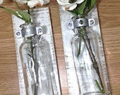 Shabby Chic Wall Sconce Set, Reclaimed Wall vase, Country Cottage Decor, Hanging Flower Vase, Rustic Wedding Gift, Primitive wall sconce