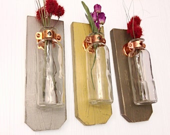 Hanging Flower vase, Wall Decor, Shabby Chic Wall Sconce, Farmhouse Home Decor, Tall Vase, Rustic Wedding Gift, Primitive wall sconce