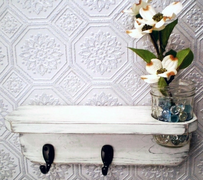 Primitive Wall Shelf with hooks and vase Shabby Chic French Etsy