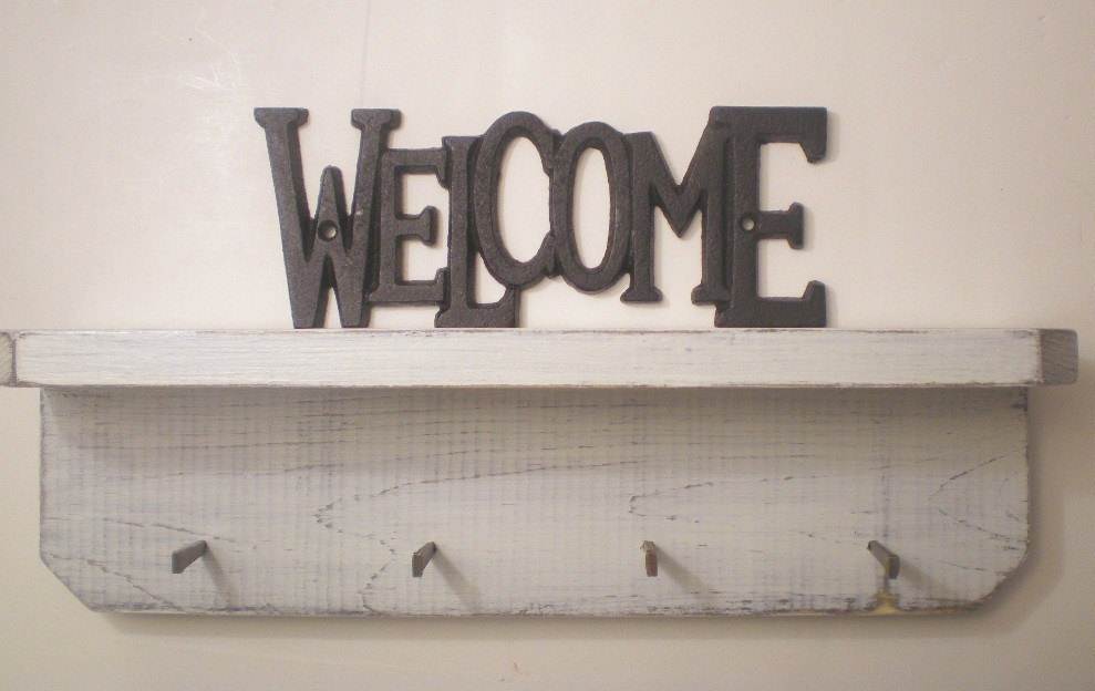 Key Hook Shelf Shabby Chic Wall Shelf With Masonry Nails Etsy