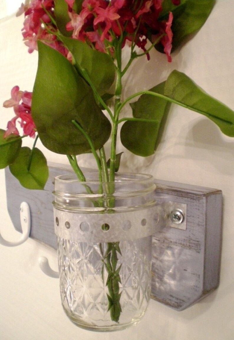 Distressed Wood Wall Hanger Mason Jar Hooks Shabby Chic / Etsy