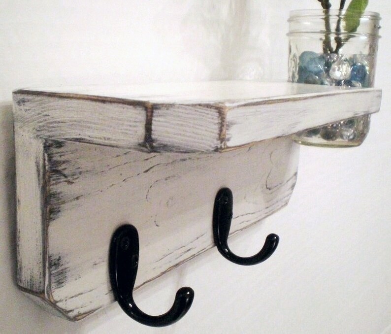 Primitive Wall Shelf with hooks and vase Shabby Chic French Etsy