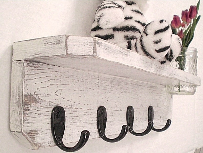 Shelf With Hooks Shabby Chic Shelf With Vase French Country Etsy