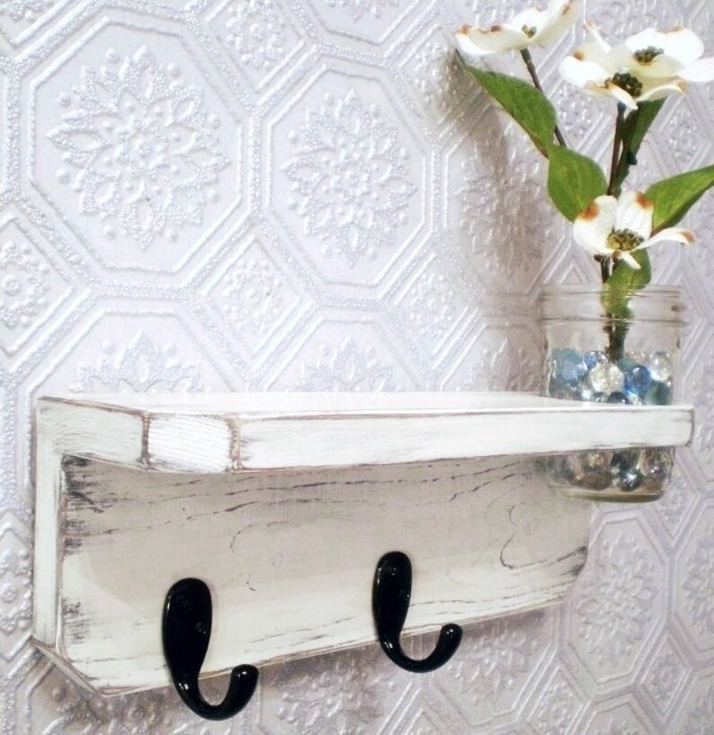 Primitive Wall Shelf with hooks and vase Shabby Chic French Etsy