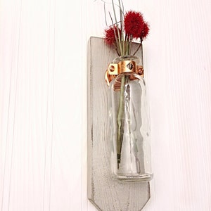 Hanging Flower vase, Wall Decor, Shabby Chic Wall Sconce, Farmhouse Home Decor, Tall Vase, Rustic Wedding Gift, Primitive wall sconce image 2