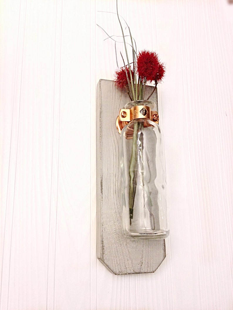 Hanging Flower vase, Wall Decor, Shabby Chic Wall Sconce, Farmhouse Home Decor, Tall Vase, Rustic Wedding Gift, Primitive wall sconce image 2