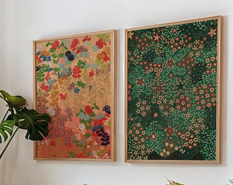 Conjunto de 2 láminas de arte japonés para pared / Lámina botánica / Arte japonés antiguo / Descarga imprimible
