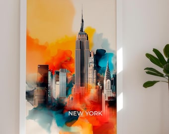 Stampa colorata dello skyline di New York: moderna arte murale urbana (download digitale)