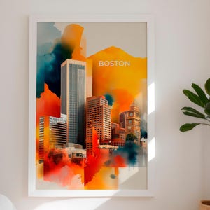 Boston Skyline Poster | Watercolor City Wall Art | Modern Digital Download Printable Art | Boston Wall Decor