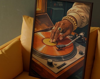 Vinyl Turntable Art Poster Modern DJ Hand Illustration Retro Music Wall Art Digital Download Mid Century Style Music Lover Decor