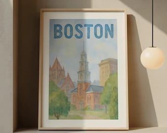 Boston Printable Poster – Vintage Watercolor Digital Download (Wall Art)