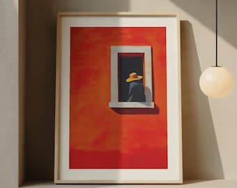 Terrakotta Fenster Print: Mediterran sonnenbeleuchtete Wandkunst (Digitaler Download)