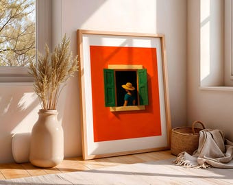 Terrakotta Fensterbild | Minimalistische mediterrane Architektur Kunst-Druck