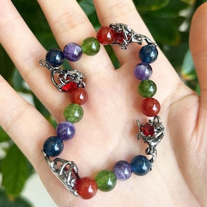 Handmade Retro Heart Multicolor Tourmaline Bracelet