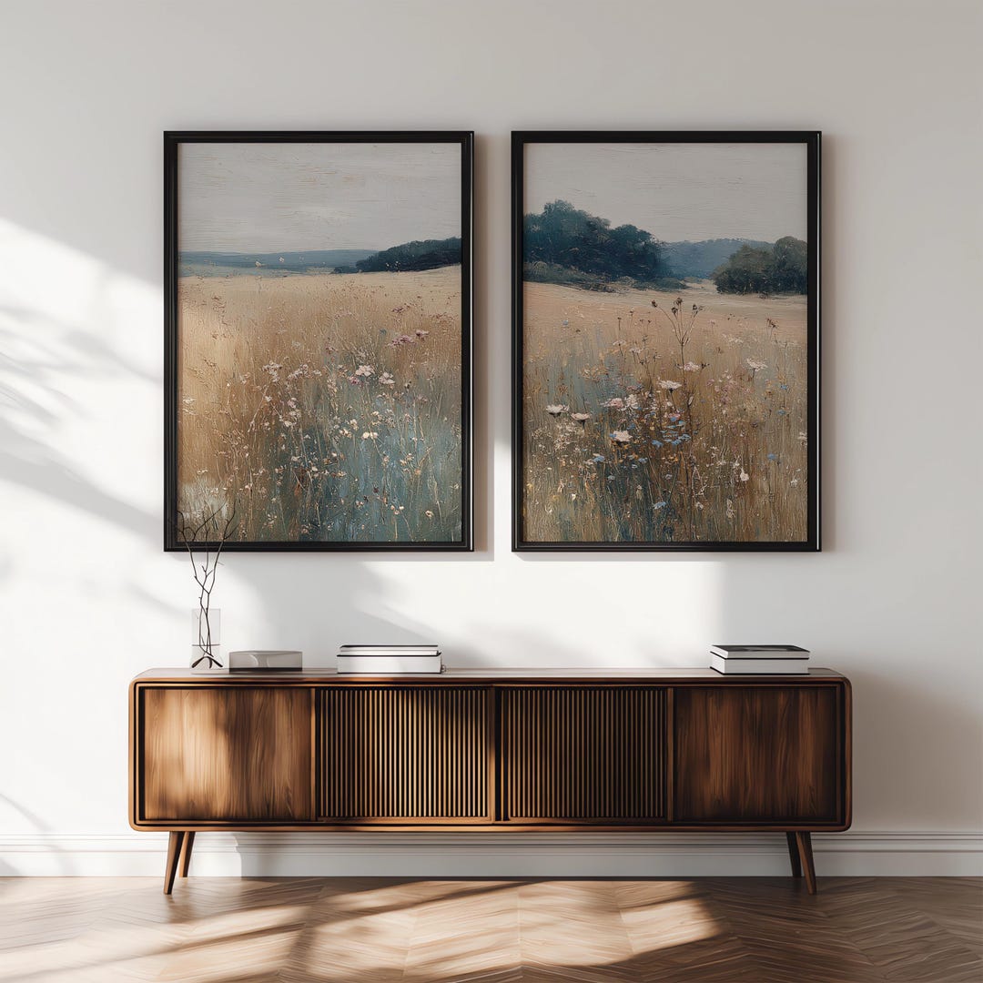 Wildflower Field Art Set: Rustic Farmhouse Landscape Prints (digital ...