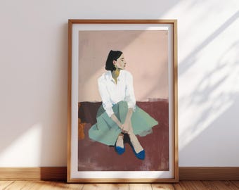 Modern Female Figure Oil Painting Print | Minimalist Figurative Art Print | Digital Download
