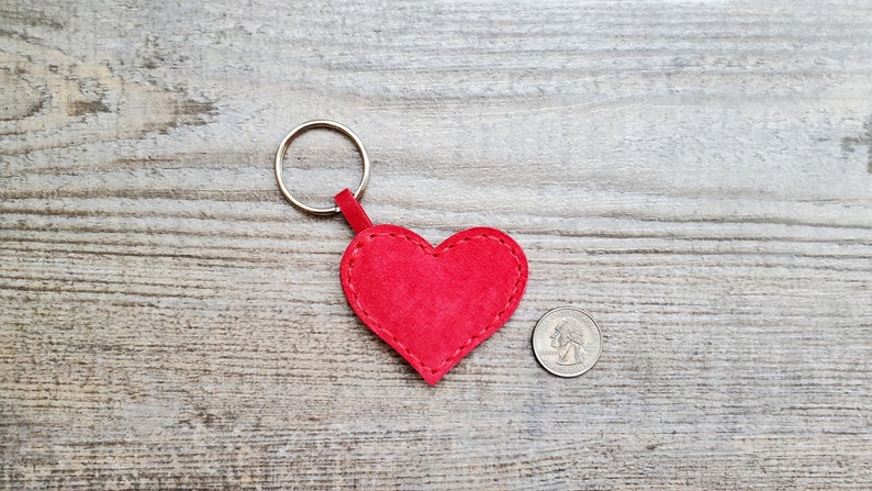 Heart keychain valentines Personalized pocket hug Small red leather gift