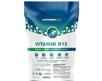 Vitamin B12 1000mcg Vegan Tablets: 1-Year Supply