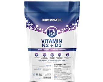 Vitamin D3 5000iu + K2 100ug Tablets: 4-Month Supply