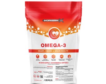 Omega 3 Fish Oil 1000mg Softgels: 3-Month Supply