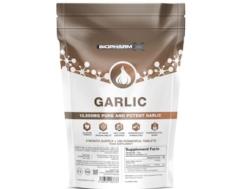 Garlic Tablets 10,000mg High Strength Natural Supplement 180 Tablets (6 Month Supply)