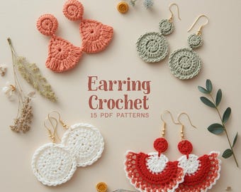 Crochet Earrings 15-in-1 Pattern Bundle PDF – Easy Digital DIY Jewelry Patterns for Beginners & Experts