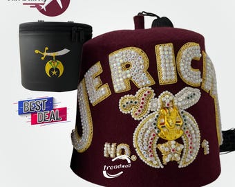 Strass Masonic Shriner Fez mit Etui: Individuell gestickter Tempelname