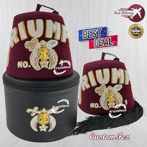Masonic Shriner Fez With Case Custom Temple Name Or Rhinestones Embroidery Work & black Tassel (Best Deal)