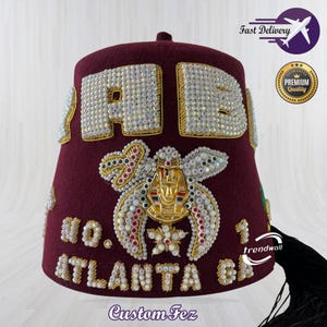 Masonic Shriner Fez With Black Tassel Or Custom Details & Rhinestones Embroidery Work