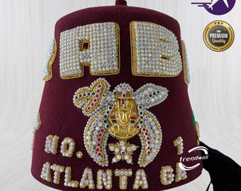 Freimaurer Shriner Fez mit Schwarzer Quaste Oder Benutzerdefinierten Details & Strass Stickereien