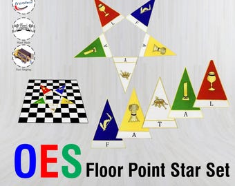 OES Floor Point Star Set 5 Colored Triangles with Emblems & Letters F.A.T.A.L Order of Eastern Star