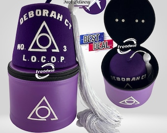 Masonic LOCOP Fez with Case: Custom Hand Embroidery, White Tassel