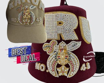 Custom Masonic Shriner Fez Baseball Cap: Strass Stickerei, schwarze Quaste