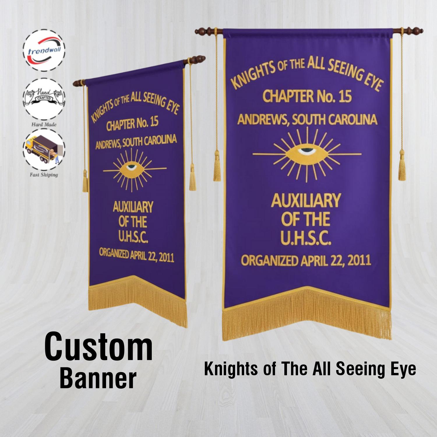 Knights of the All Seeing Eye Banner Printed With Gold Braid & Fringe ...