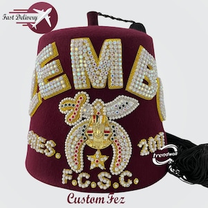 Custom Masonic Shriner Fez: Rhinestone Embroidery, Black Tassel