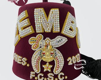 Custom Freimaurer Shriner Fez: Strass Stickerei, Schwarze Quaste