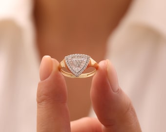 Solid Gold Triangle Ring : Geometric Everyday Statement Band