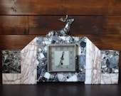 Vintage French Large Heavy Marble Stone Mantlepiece Clock Timepiece Case circa 1950-60 39 s EVE of Europe