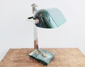 Vintage French Desk Standing Writing Lamp Electric Light Green Silver Glass Stone Base Art Deco Nouveau circa 1920-30 39 s English Shop