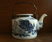 Vintage Asian Blue Fish Tea Pot with Brass Handle Teapot circa 1950-60 39 s English Shop